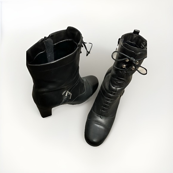 Naturalizer Shoes - Vintage Naturalizer Black Leather Women's Block Heel Boots Sz 7 1/2 Steampunk